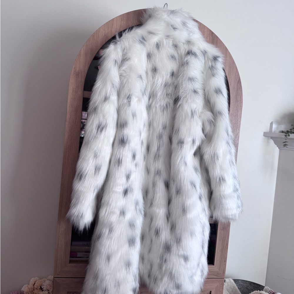 Snow Leopard Faux Fur Long Coat Plush Winter Glam Jacket Women’s 4XL Plus - Picture 11 of 11